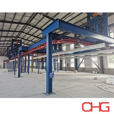 Jalur Lapisan Serbuk Otomatis Menggabungkan Pemuatan Manual dan Sistem Conveyor Overhead untuk Pengolahan Profil Aluminium