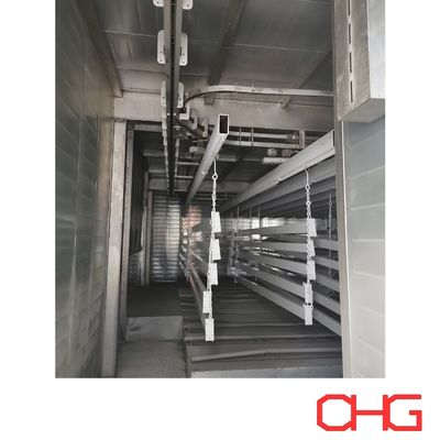 Pemasangan peralatan panduan dan layanan purna jual untuk jalur pelapisan bubuk sistem conveyor khusus pada substrat aluminium