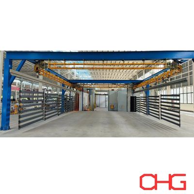 Metal Rak Powder Coating Line dengan sistem conveyor bebas daya dan unit kontrol PLC